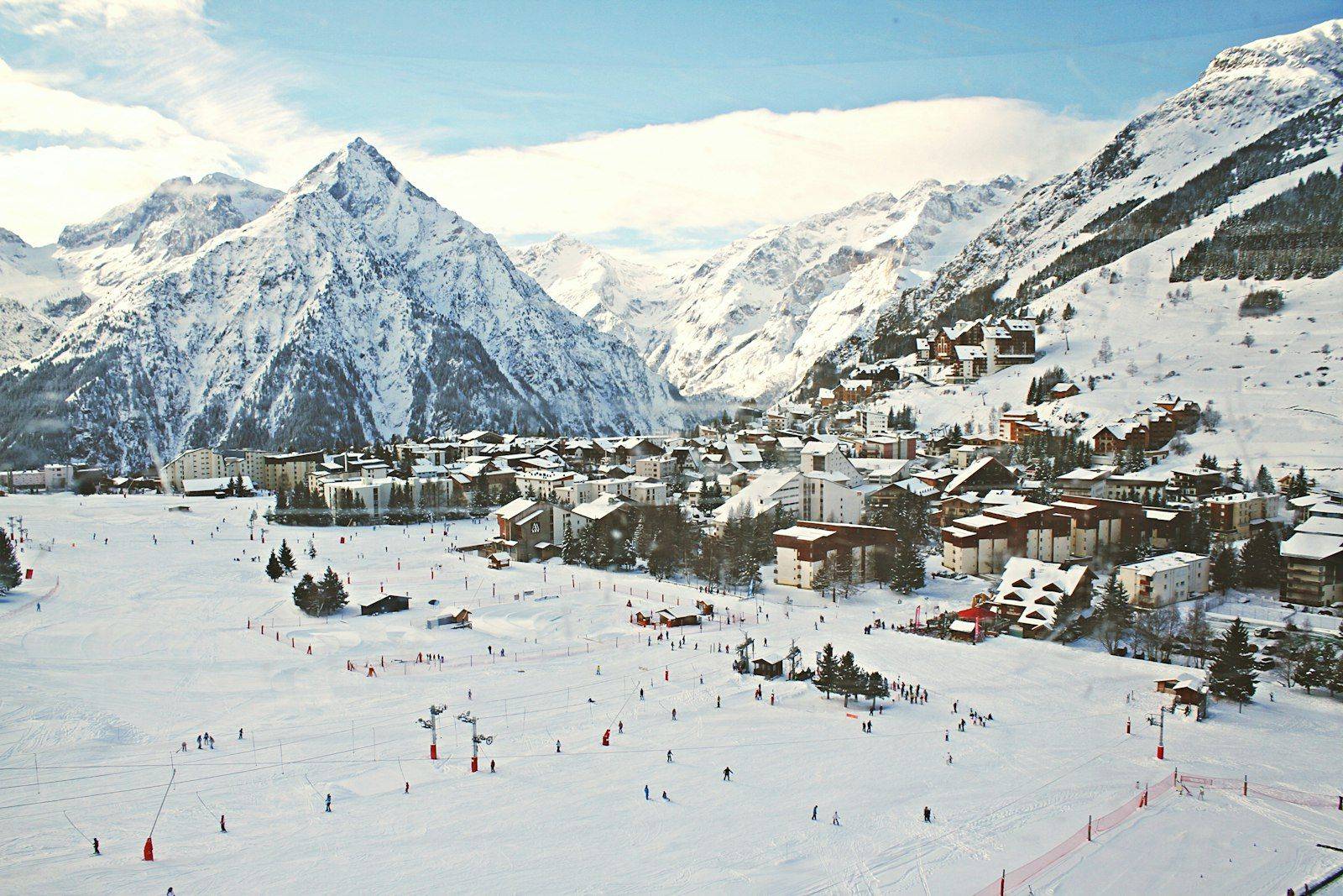 A French Alpine ski resort village under snow